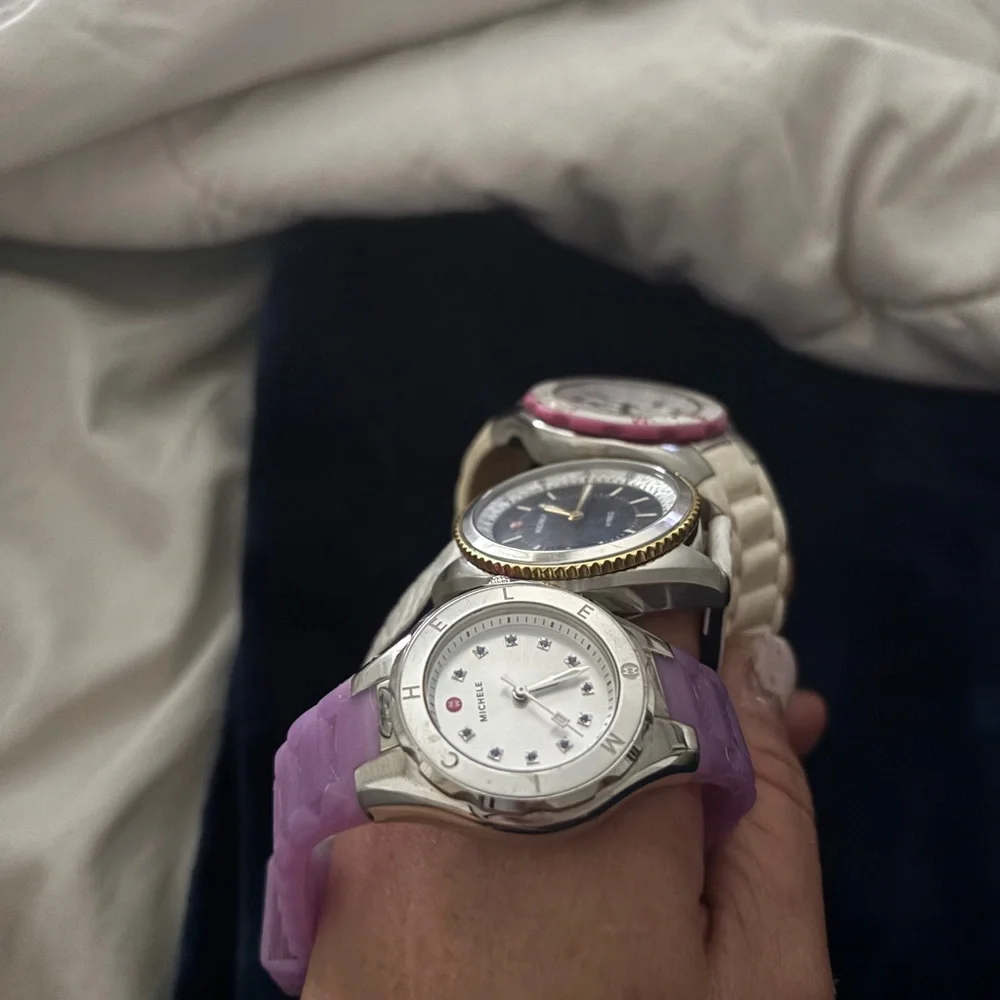 Michele Trio: Purple, White & Pink Accent Women’s Watches